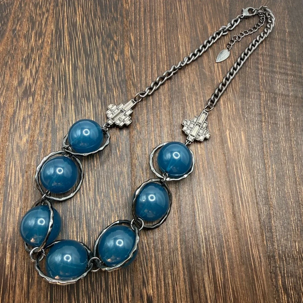 Coldwater Creek Blue Bead Statement Choker Necklace Chunky Bib‎ Collar